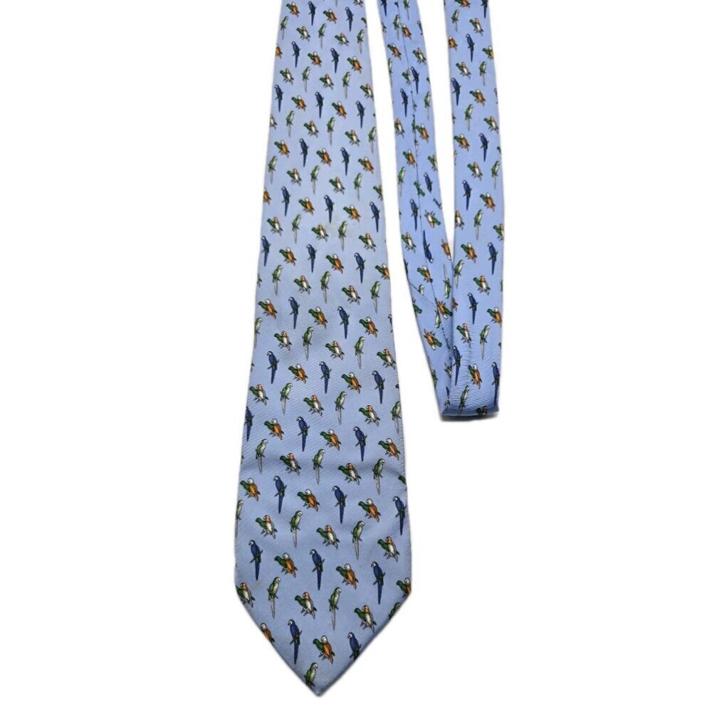 Brooks Brothers TROPICAL PARROTS MACAWS Blue All Over Print Men Silk Tie Necktie